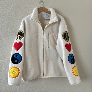Sundae School Ivory Oversized Soft Fleece Zip Up Jacket Size L